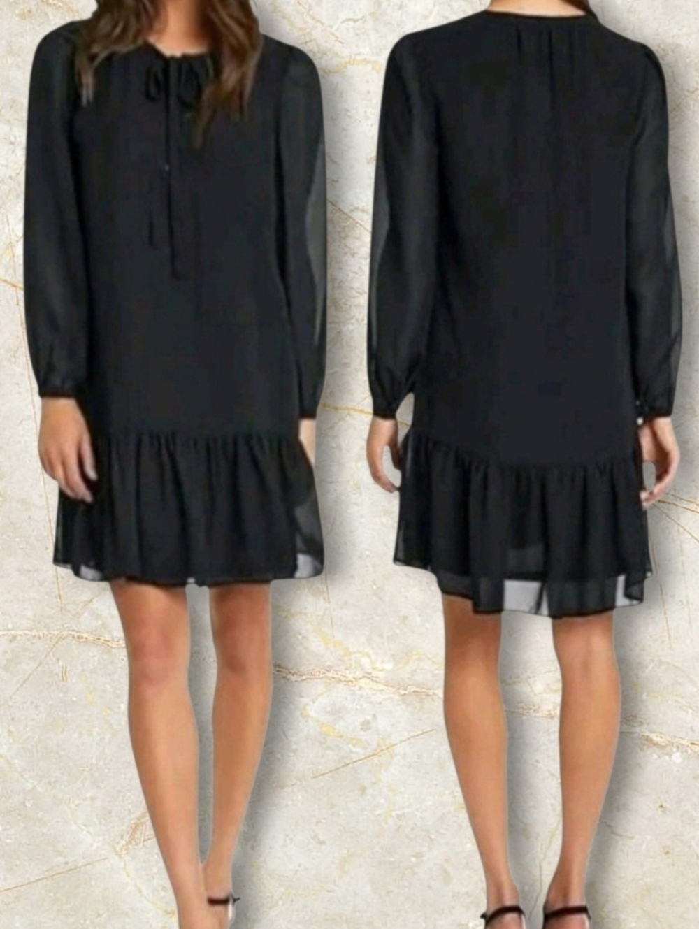 Draper James Long Sleeve Flounce Ruffle Tier Black Dress   Women Size Medium
